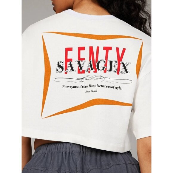 Savage X Fenty White Essential Heavy Jersey Back Page Cropped T-Shirt M - Picture 3 of 7